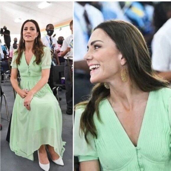 Self Portrait Mint Green Chiffon Midi Dress - Picture 4 of 7